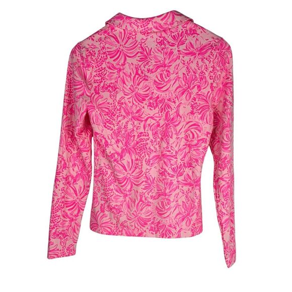 Lilly Pulitzer Small Reema Long Sleeve Polo Shirt Pink Bloom Foxy Llama - Picture 3 of 8